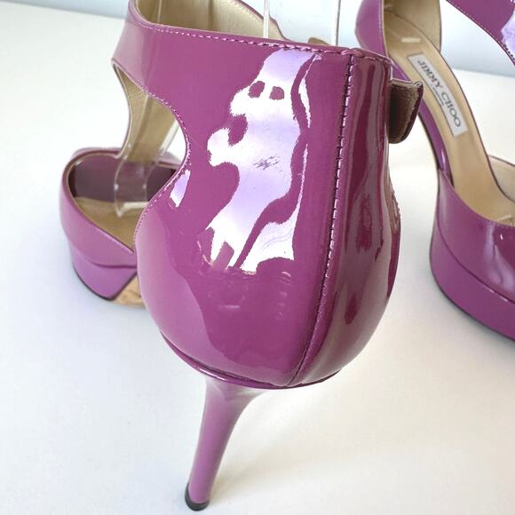Jimmy Choo Purple Tribe Patent T-Strap Platform Heel Sandal Size 36.5 - Picture 15 of 16